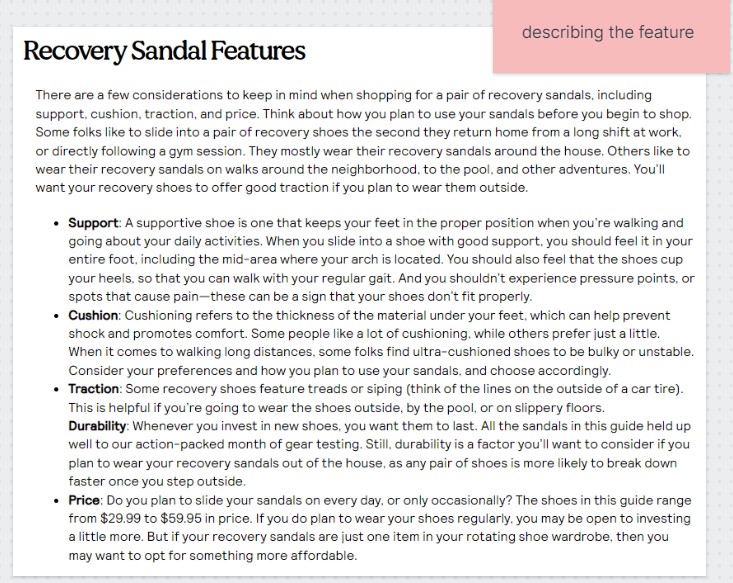recovery sandals features