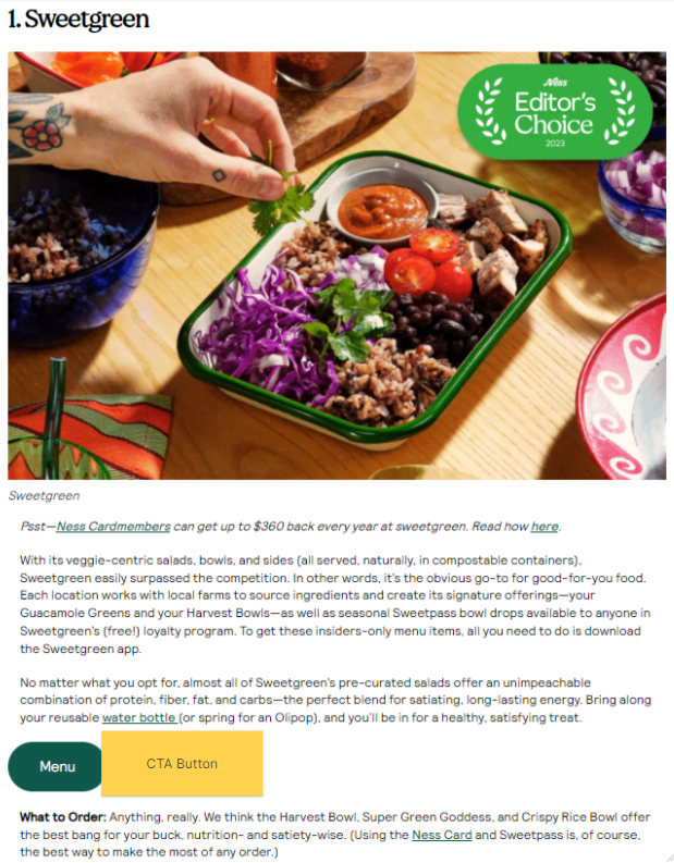 sweetgreen named as healthy food recommendation by nesswell blog